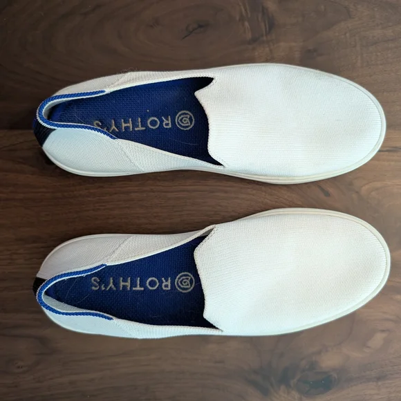 Rothy's Women's Cream and Blue Slip-On Loafers - Picture 1 of 4
